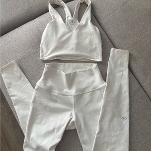 ALO Yoga Cream Sports Bra and Leggings Set
